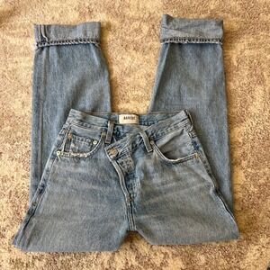 Agolde Criss Cross Upsize High Rise Straight Leg Jeans Light Blue Wash 22